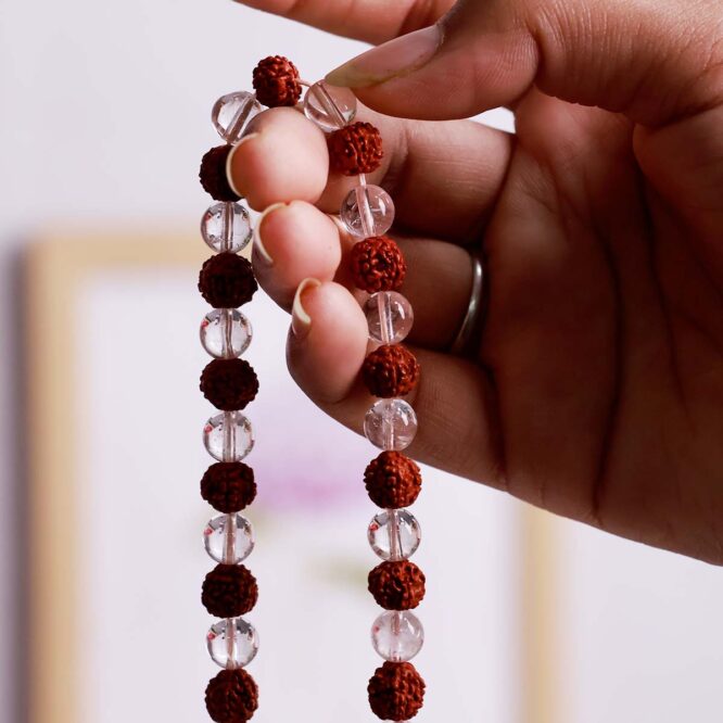 Clear Quartz and Rudraksha Beads Jaap Mala