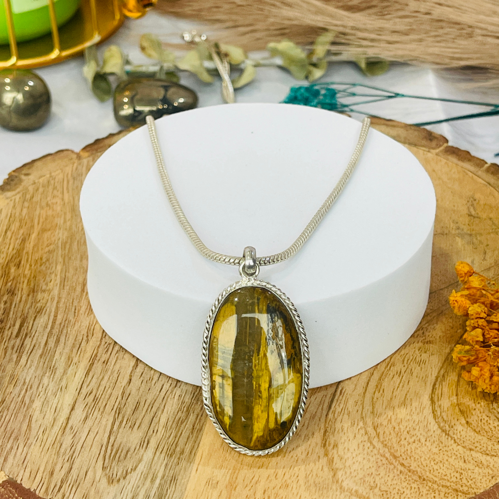 Tiger's eye Pendant With Chain ( Unisex )